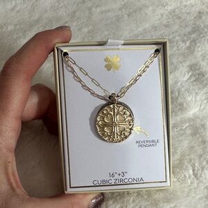 St Patrick’s day lucky charm CZ reversible pendant with 16” + 3” necklace